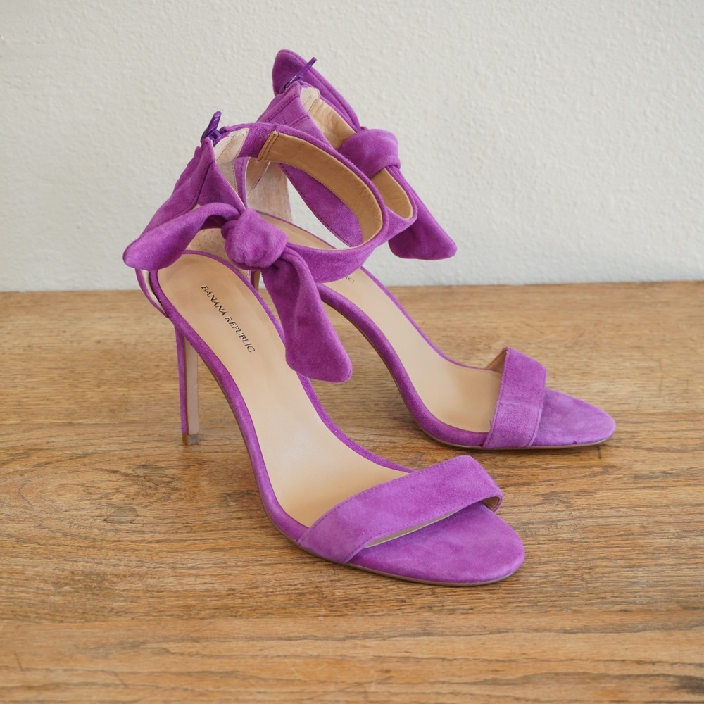 Banana‎ Republic Womens Purple Suede Bow Ankle Strap Stiletto Sandals Size 9